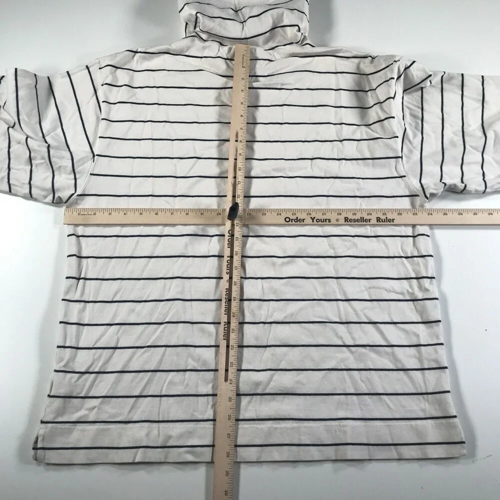 Vintage Tommy Hilfiger Hoodie Mens Large Ivory Blue Striped Maritime Provisions